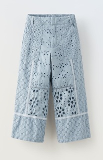 Брюки Zara Embroidered Patchwork, голубой, серый