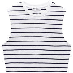 Футболка Zara Cropped Cotton, белый/темно-синий