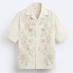 Рубашка Zara Embroidered, светло-бежевый