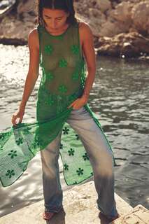 Платье крючком с цветами ZARA, зеленый