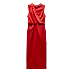 Атласное платье миди ZARA, красный