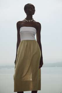 Контрастное платье из смешанной льна ZARA, песочный