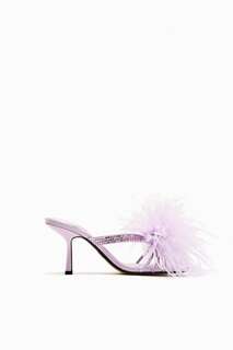 Босоножки на высоком каблуке с перьями ZARA, фиолетовый