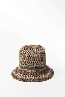 Плетеная шапка-ведро ZARA, зеленый