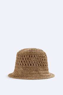 Плетеная шапка-ведро ZARA, бежевый