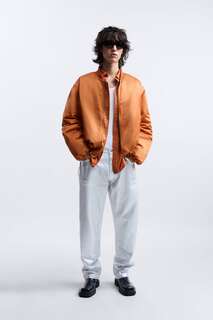 Атласная куртка-бомбер ZARA, оранжевый