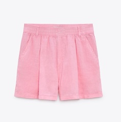 Шорты Zara Linen Bermuda With Belt Loops, розовый