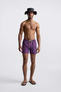 Плавательные шорты с геометрическим принтом ZARA, фиолетовый