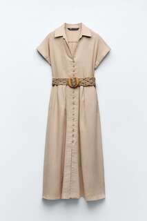 Платье-рубашка Zara Linen, бежевый