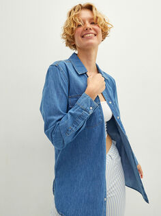 Карманная детальная застежка с длинным рукавом Женская джинсовая рубашка родео LCW Jeans