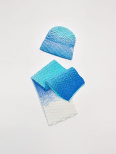 Трикотажная шапка и шарф для девочки LCW Accessories с рисунком в стиле колор-блок