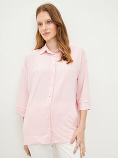 Женская рубашка из однотонного поплина с застежкой спереди на пуговицах LCWAIKIKI Classic