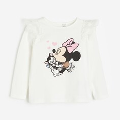 Лонгслив H&amp;M Kids Ruffle-trimmed Printed Minnie Mouse, белый H&M