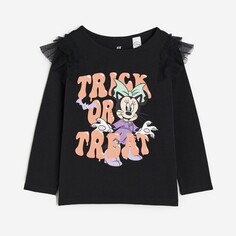 Лонгслив H&amp;M Kids Ruffle-trimmed Printed Minnie Mouse, черный H&M