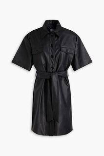 Платье-рубашка мини из искусственной кожи с поясом Each X Other, черный