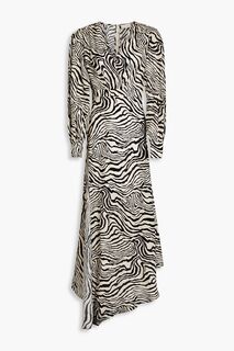 Асимметричное платье макси Estelle из атласного крепа с зебровым принтом RONNY KOBO, животный принт