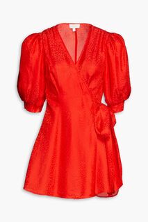Платье мини с запахом Anna из атласа и жаккарда RONNY KOBO, красный