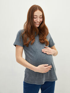 Однотонная хлопковая футболка для беременных с круглым вырезом и короткими рукавами LC Waikiki Maternity