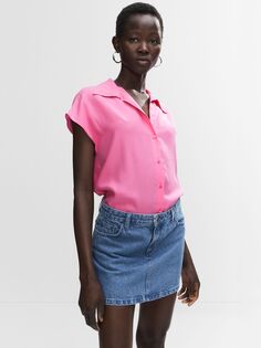 Рубашка с короткими рукавами Mango, розовая