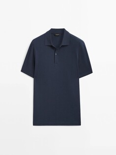 Рубашка-поло из микротекстурного хлопка Massimo Dutti, темно-синий