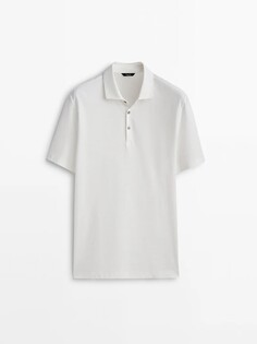 Рубашка-поло из микро-твила с короткими рукавами и диагональными рукавами Massimo Dutti, кремовый