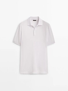 Рубашка-поло из микротекстурного хлопка Massimo Dutti, белый