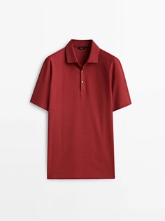 Рубашка-поло из микро-твила с короткими рукавами и диагональными рукавами Massimo Dutti, красный