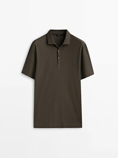 Рубашка-поло из микро-твила с короткими рукавами и диагональными рукавами Massimo Dutti, бледный хаки