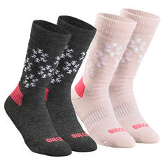 Комплект носков походные зимние детские средней высоты Quechua SH100, 2 пары, светло-розовый/черный