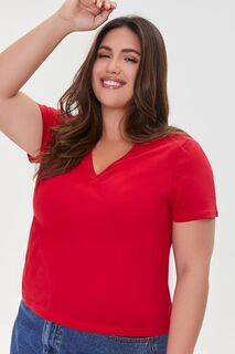 Базовая футболка больших размеров с V-образным вырезом Forever 21, красный