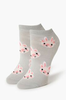 Носки до щиколотки с рисунком кролика и свинки Forever 21, серый