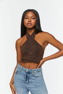 Укороченный вязаный топ с блестками на бретельках Forever 21, бронзовый