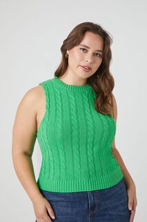 Плюс размер вязаный свитер-жилет Forever 21, зеленый