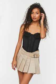 Плиссированная мини-юбка с поясом Forever 21, серо-коричневый