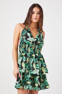 Мини-платье с лямкой на шее и тропическим принтом Forever 21, зеленый