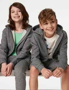 Унисекс, хлопковая куртка с капюшоном на молнии (6–16 лет) Marks &amp; Spencer