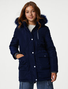 Парка Stormwear с капюшоном из искусственного меха (6–16 лет) Marks &amp; Spencer, темно-синий