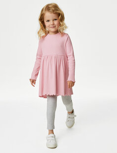 Хлопковое платье в рубчик (2–8 лет) Marks &amp; Spencer, розовый