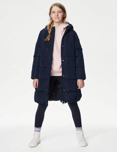 Удлиненное стеганое пальто Stormwear (6–16 лет) Marks &amp; Spencer, темно-синий