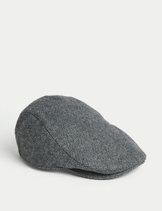Плоская кепка с узором «елочка» из смесовой шерсти Marks &amp; Spencer, серый микс