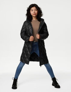 Стеганое пуховое пальто Stormwear (6–16 лет) Marks &amp; Spencer, черный