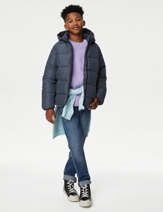 Утепленное пальто с капюшоном Stormwear (6–16 лет) Marks &amp; Spencer, серый