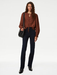 Блузка из модала с богатым воротником и завязками Marks &amp; Spencer, коричневый