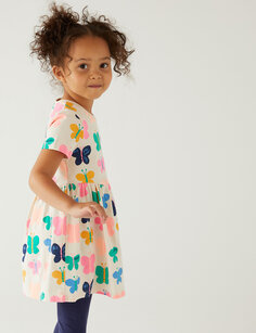 Платье-бабочка из чистого хлопка (2–8 лет) Marks &amp; Spencer, мульти