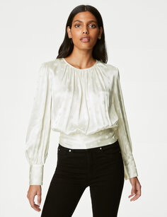 Атласная блузка с круглым вырезом в крапинку Marks &amp; Spencer
