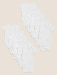 10 упаковок боди с короткими рукавами из чистого хлопка (6½ фунтов — 3 года) Marks &amp; Spencer, белый