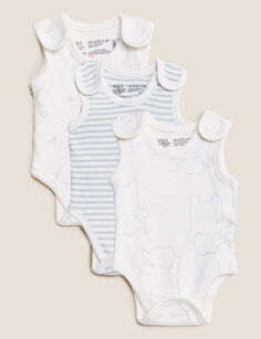 3 комплекта боди для недоношенных детей из чистого хлопка (3–4 фунта) Marks &amp; Spencer, белый микс
