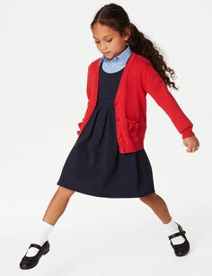 Школьный кардиган из чистого хлопка с карманами и бантом для девочек (3–18 лет) Marks &amp; Spencer, красный