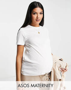 Белая футболка с круглым вырезом из смесового хлопка ASOS DESIGN Maternity - БЕЛАЯ