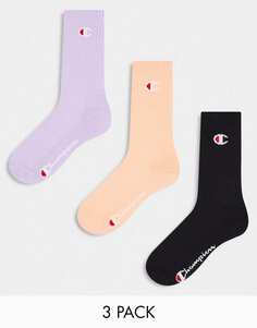 Черные персиково-фиолетовые носки Champion Crew, 3 пары